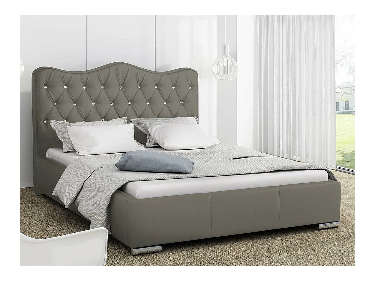 Cama Baltimore 141, Casal, Cinzento, Tecido, Estrados de cama