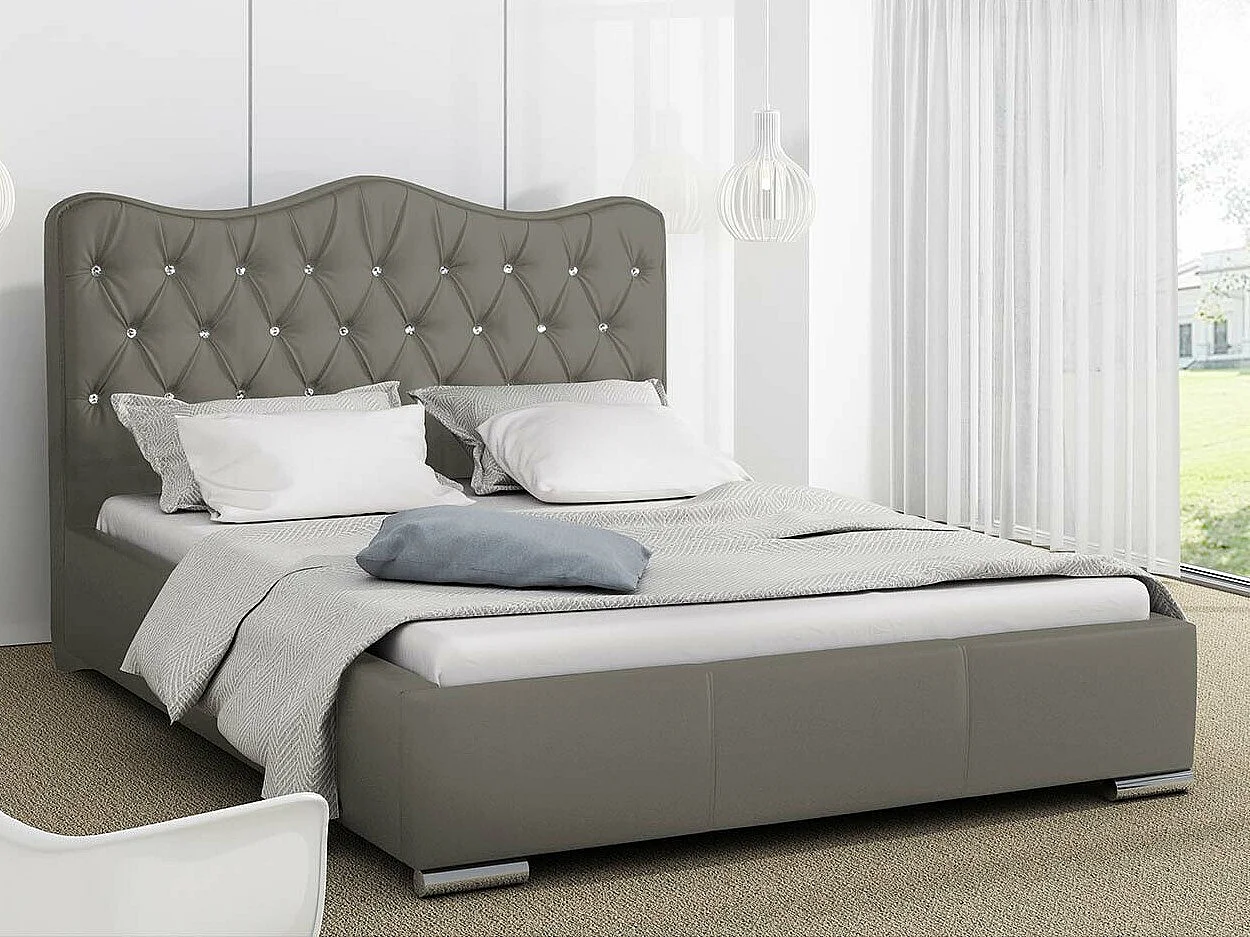 Cama Baltimore 141, Doble, Gris, Tapiz, Somieres, 160x218x100cm