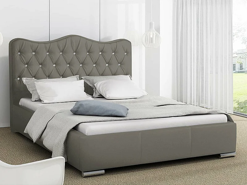 Cama Baltimore 141, Doble, Gris, Tapiz, Somieres, 160x218x100cm