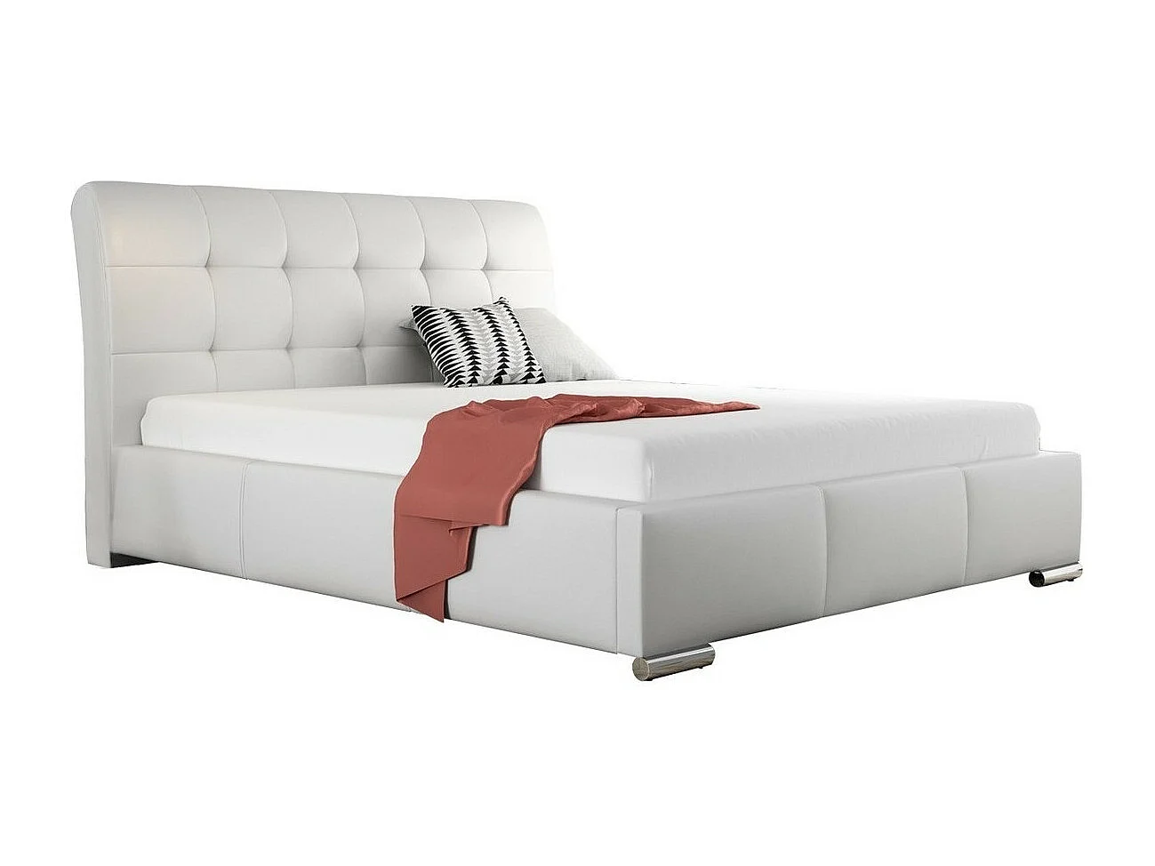 Cama Baltimore 107, Doble, Blanco, 140x200, Cuero ecológico, Somieres, 160x227x103cm