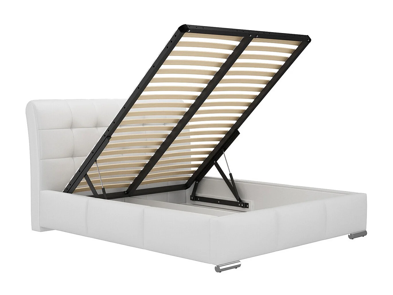 Cama Baltimore 107, Doble, Blanco, 140x200, Cuero ecológico, Somieres, 160x227x103cm