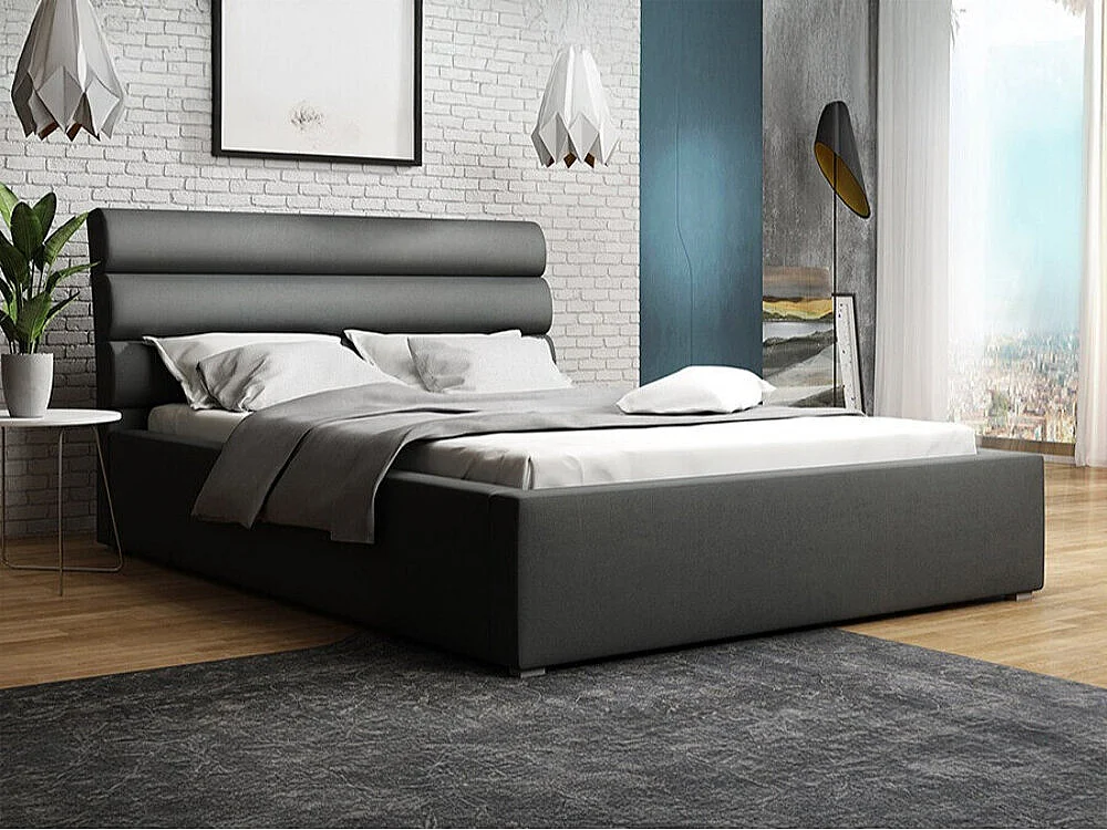 Cama Pomona 108, Doble, Gris, 200x200, Tapiz, Somieres, 220x223x100cm