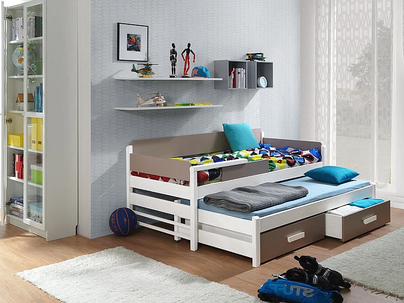 Lit Henderson 121, Simple avec un lit gigogne supplémentaire, Marron, 80x170|80x180, Bois