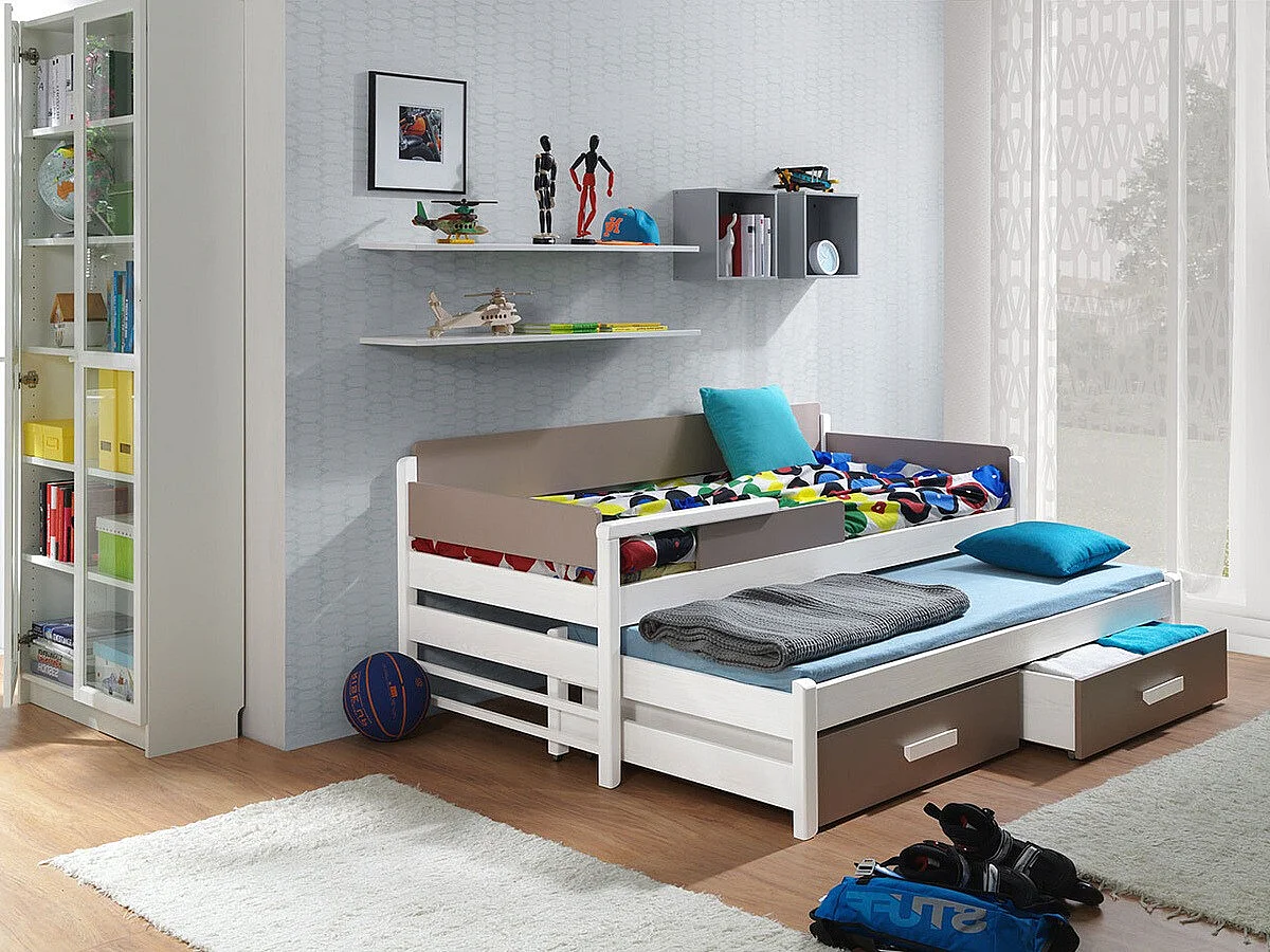 Cama Henderson 121, Individual con una cama supletoria-nido, Marrón, 80x170|80x180, 88cm