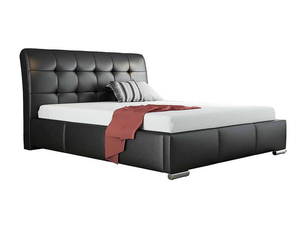 Cama Baltimore 107, Doble, Negro, 140x200, Cuero ecológico, Somieres, 160x227x103cm