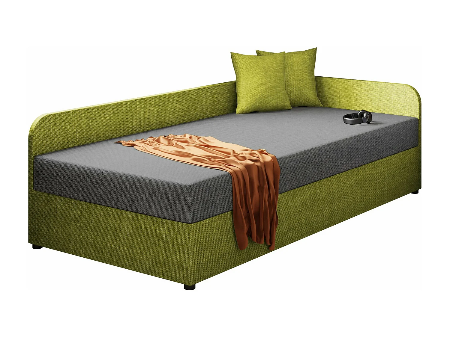 Cama Memphis 128, Solteiro, Verde, Tecido, Estrados de cama, 10x21x6cm