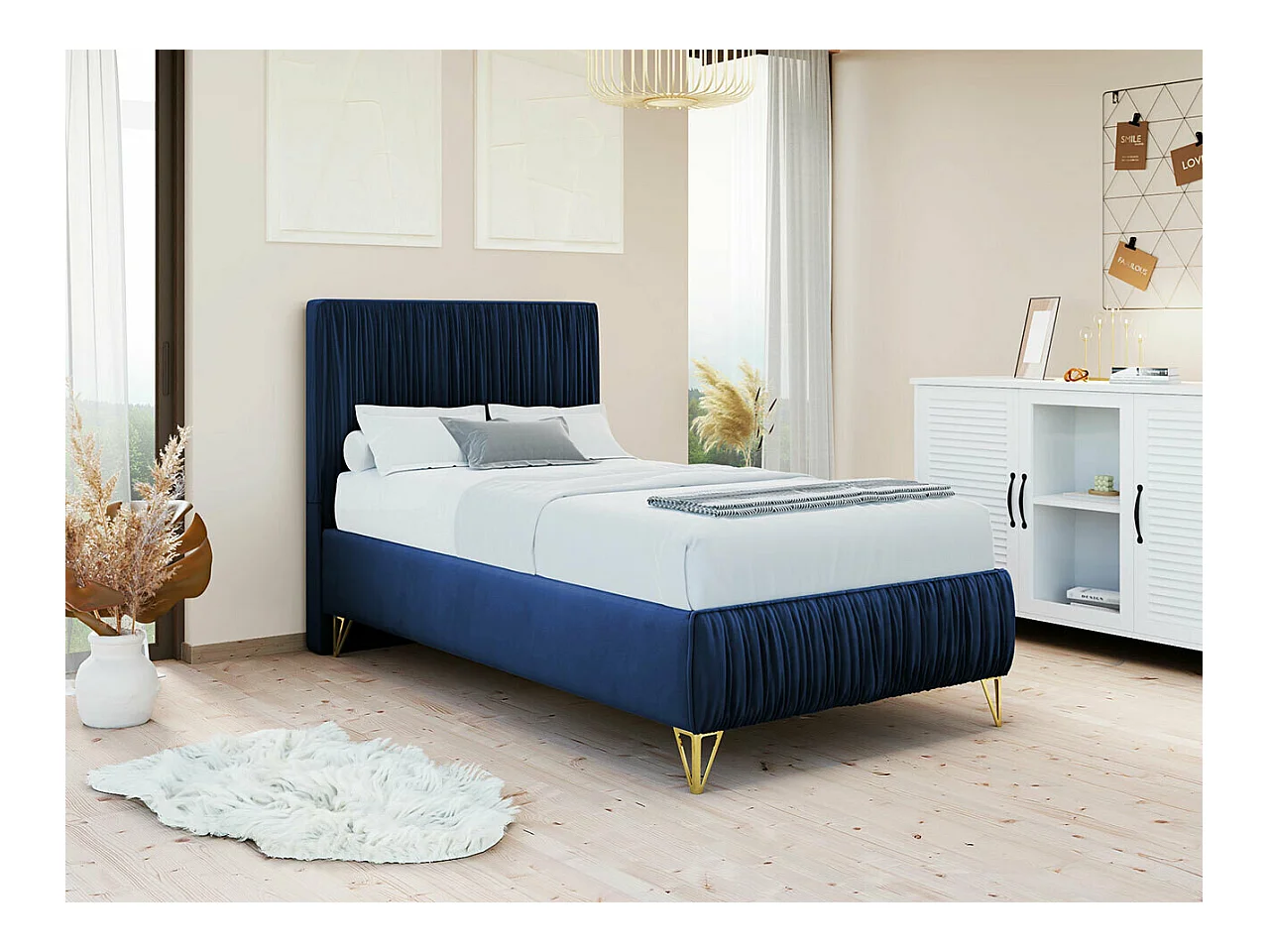 Letto Logan 112, Singolo, Blu, 80x200, Arazzo, Con, 80x209x120cm