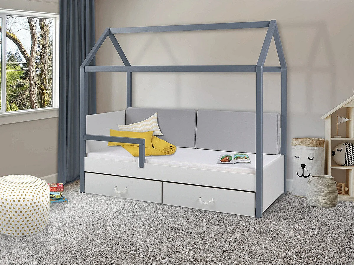 Cama Henderson 132, Solteiro, Cinzento, Madeira, Estrados de cama