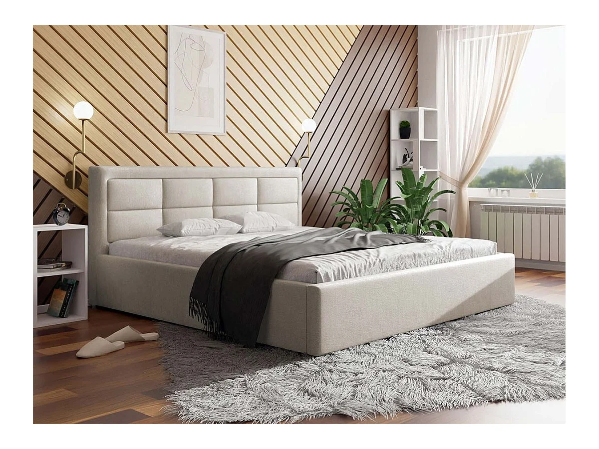 Cama Pomona 102, Casal, Cinzento, Tecido, Estrados de cama, 20x22x9cm
