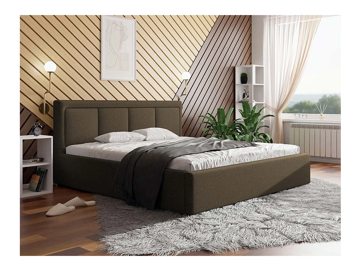 Cama Pomona 100, Casal, Castanho, Tecido, Estrados de cama, 20x22x9cm
