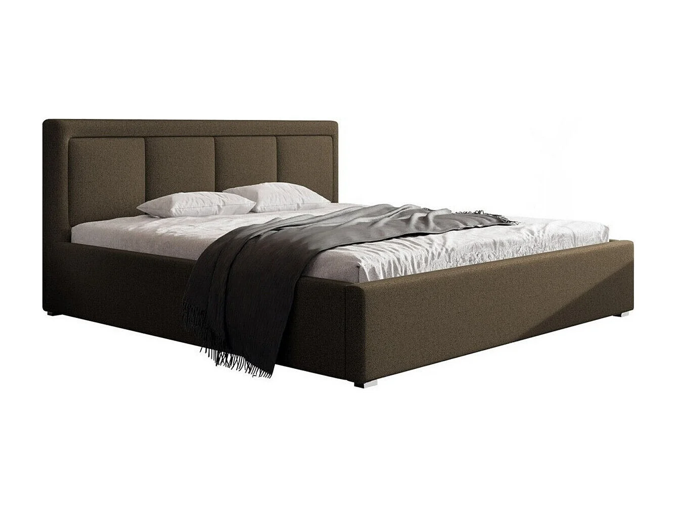 Cama Pomona 100, Casal, Castanho, Tecido, Estrados de cama, 20x22x9cm