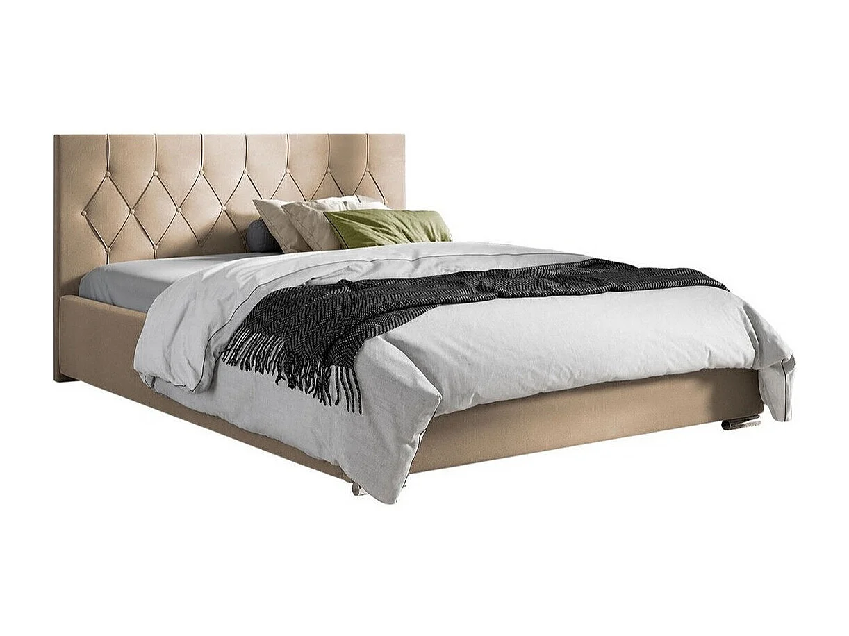 Cama Baltimore 160, Casal, Castanho claro, Tecido, Estrados de cama