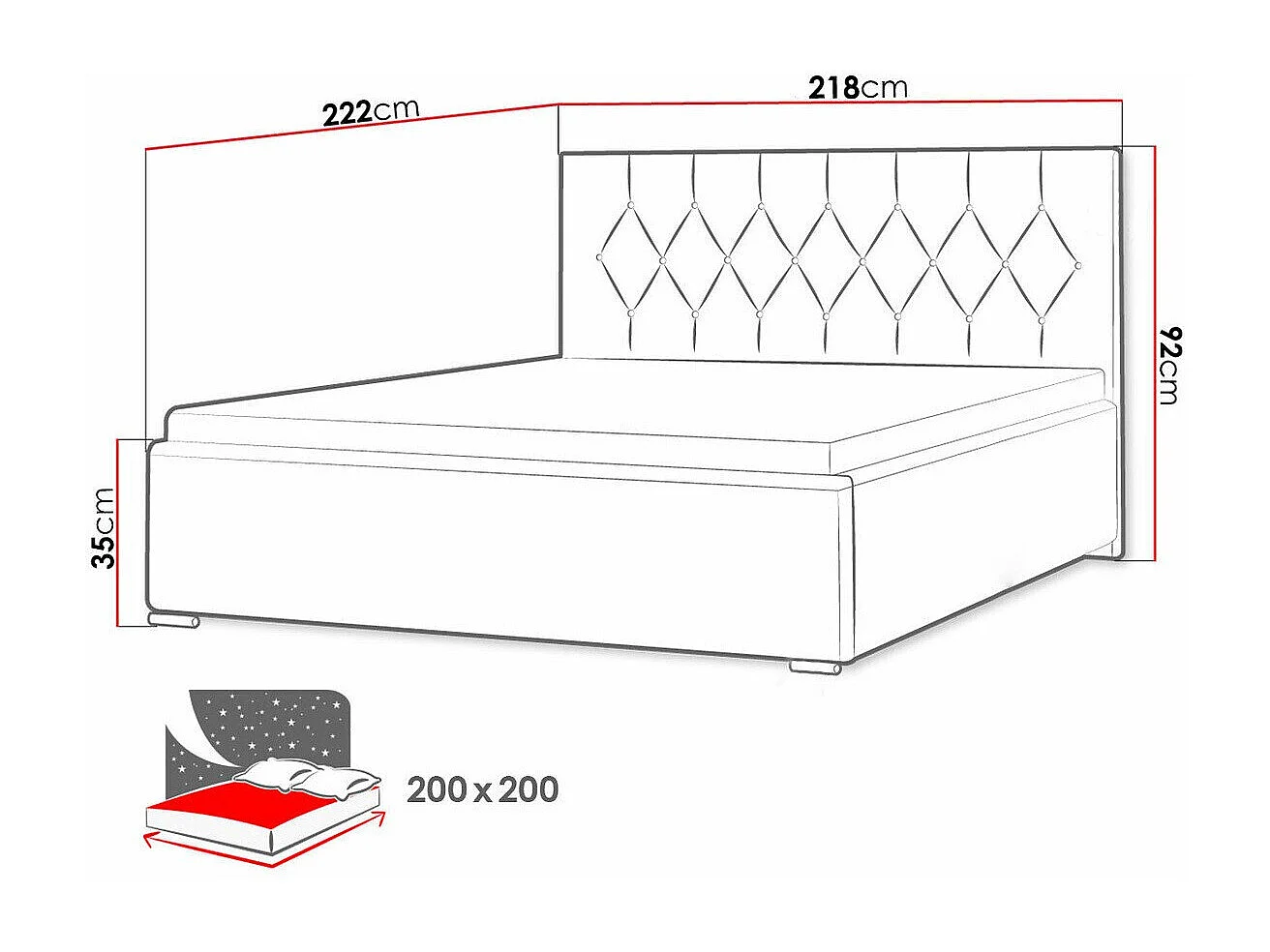 Letto Baltimore 160, Doppio, Nocciola, 200x200, Arazzo, Con, 218x222x92cm