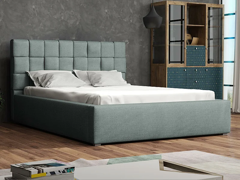 Lit Pomona 107, Double, Turquoise, 160x200, Tissu, Disponible, 180x223x93cm