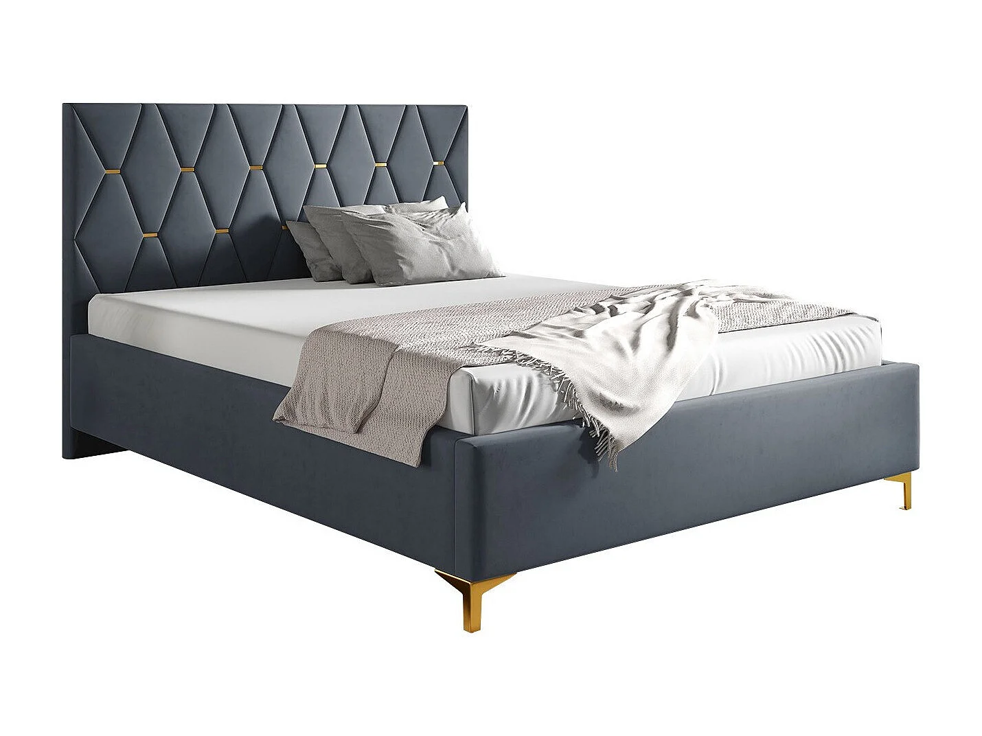 Lit Baltimore 192, Double, Gris, 160x200, Tissu, Disponible, 178x222x122cm