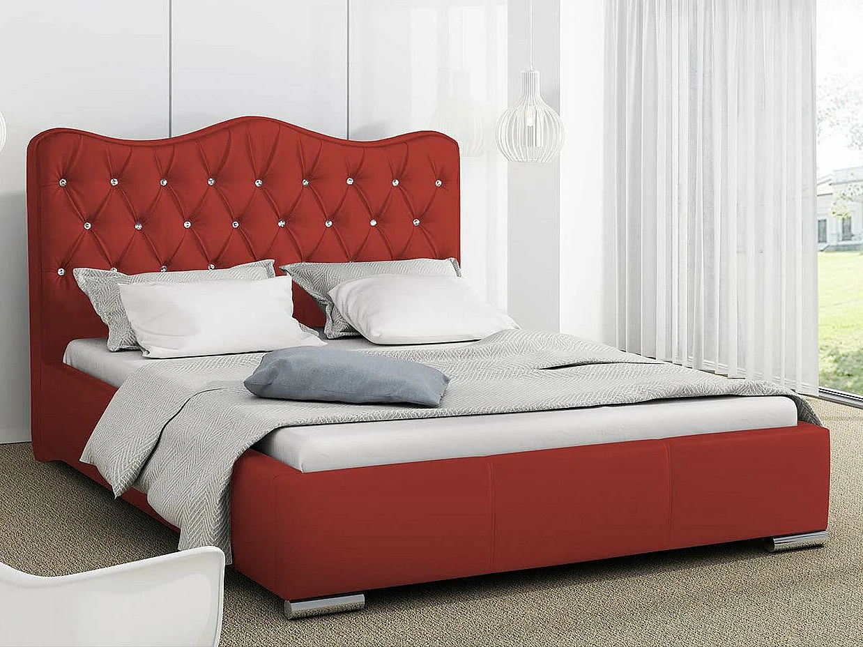 Cama Baltimore 141, Casal, Vermelho, Tecido, Estrados de cama