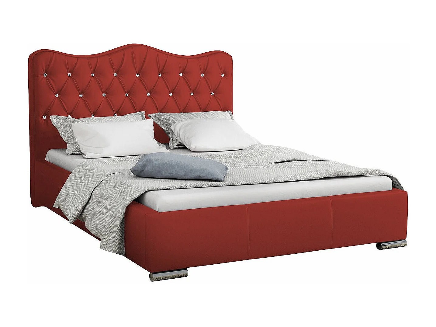 Cama Baltimore 141, Casal, Vermelho, Tecido, Estrados de cama