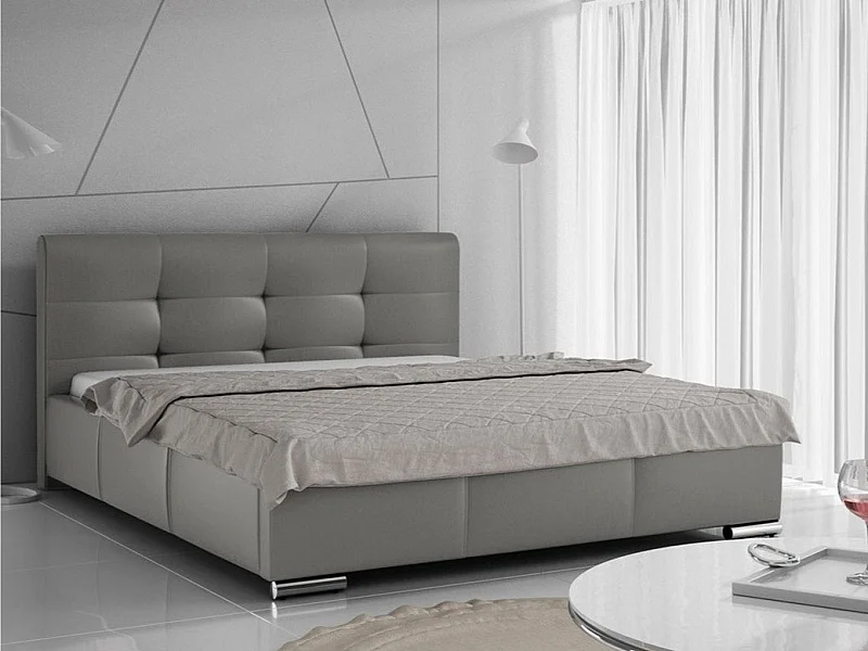 Cama Baltimore 108, Doble, Gris, 140x200, Cuero ecológico, Somieres, 158x222x100cm