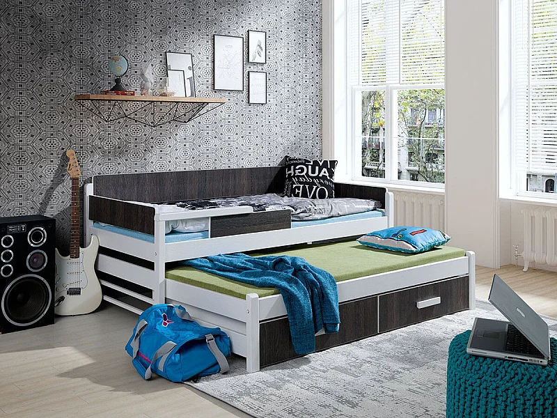 Lit Henderson 121, Simple avec un lit gigogne supplémentaire, Marron, 80x170|80x180, Bois