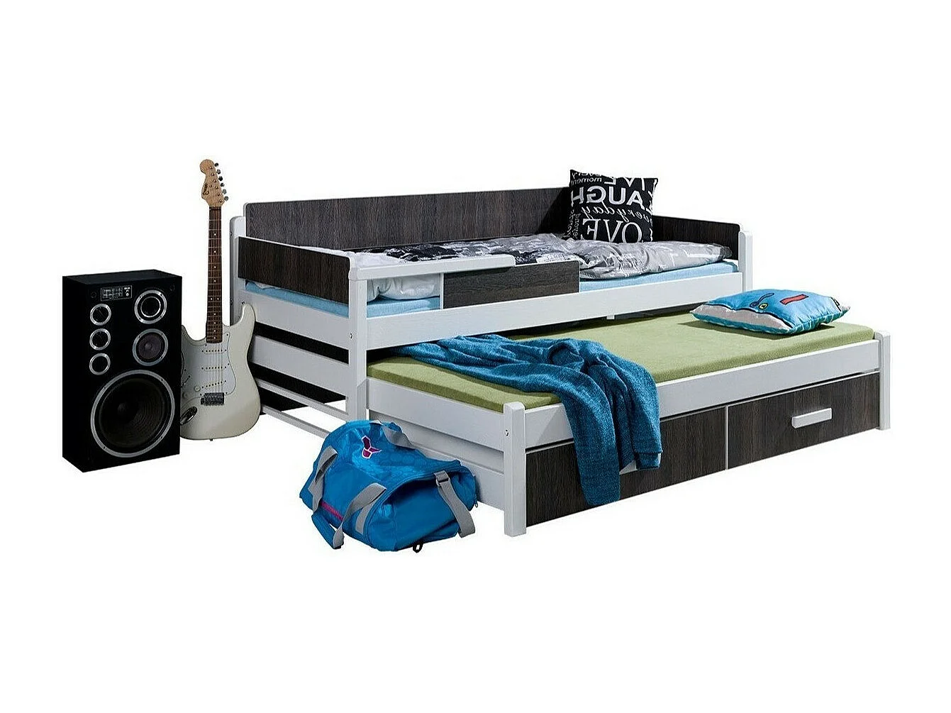 Cama Henderson 121, Individual con una cama supletoria-nido, Marrón, 80x170|80x180, 88cm