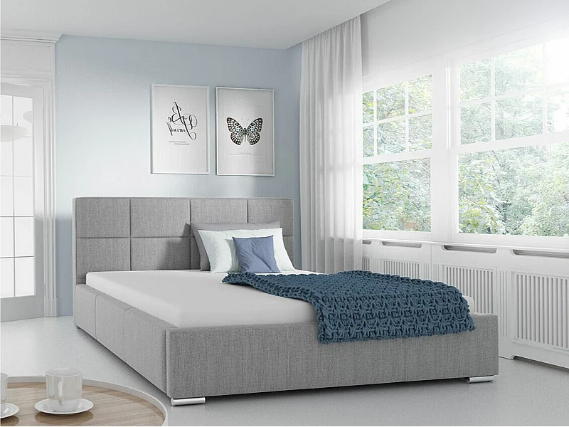 Lit Baltimore 122, Double, Gris, 180x200, Tissu, Disponible, 198x222x92cm