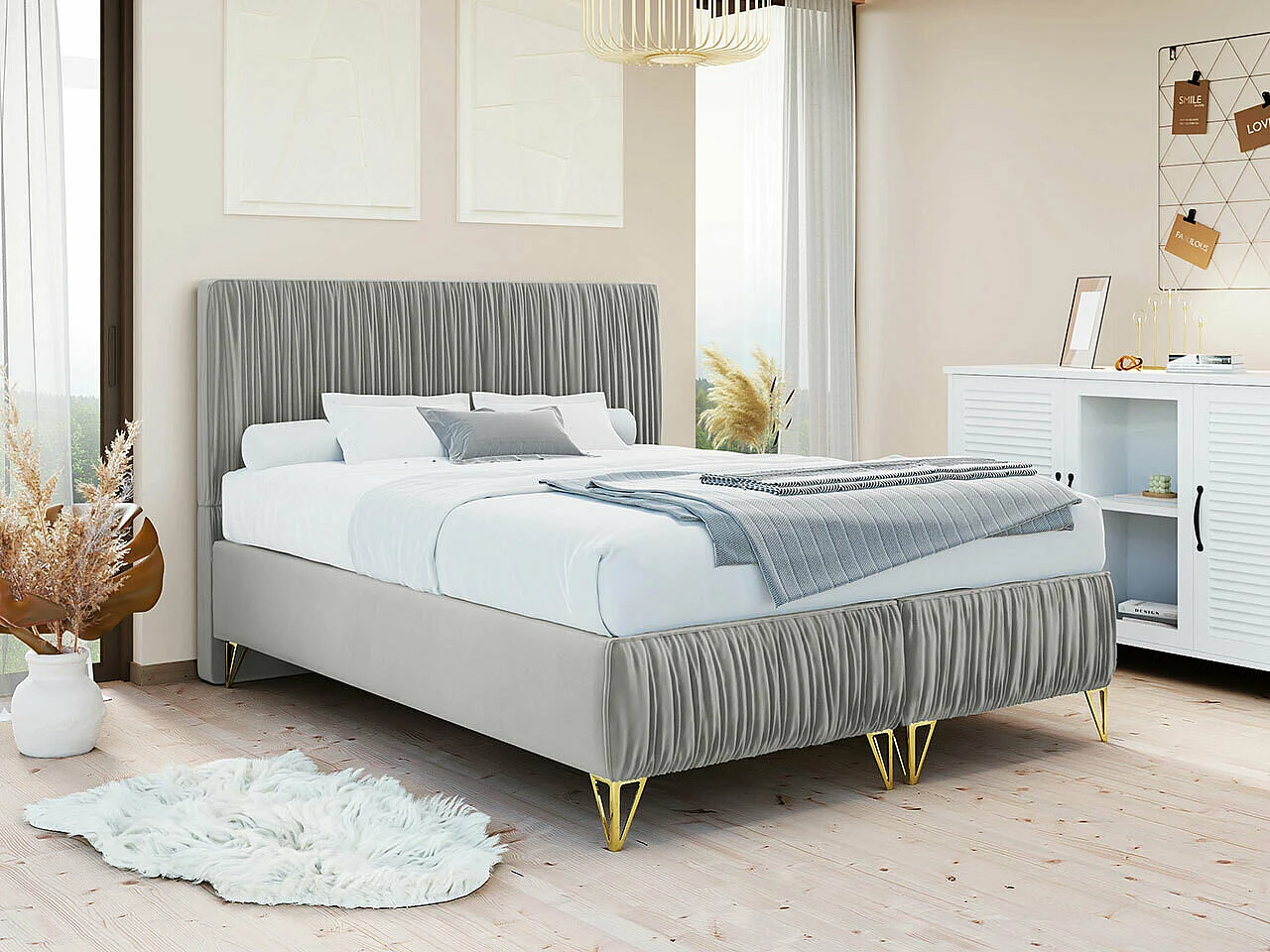 Cama Logan 112, Doble, Gris, 180x200, Tapiz, Somieres, 180x209x120cm
