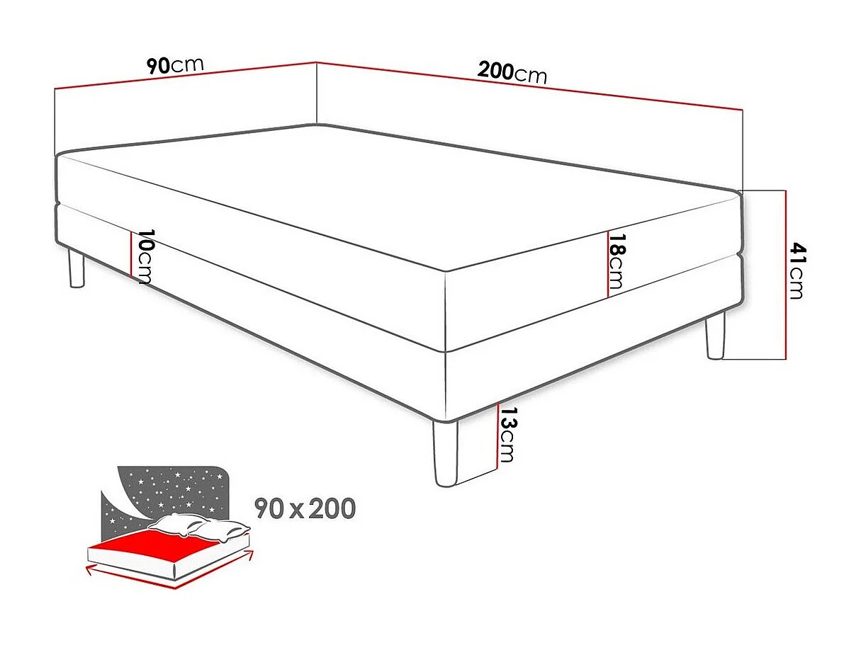 Cama Memphis 126, Individuales, Gris, 90x200, Tapiz, Somieres, 90x200x41cm