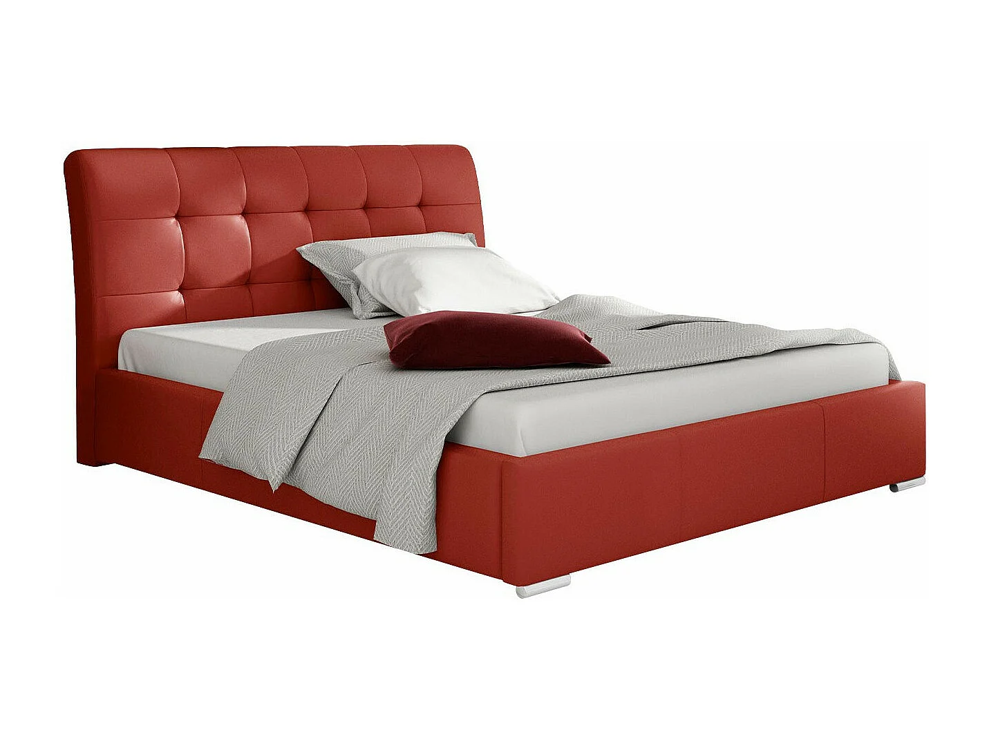 Cama Baltimore 107, Doble, Rojo, 140x200, Cuero ecológico, Somieres, 160x227x103cm