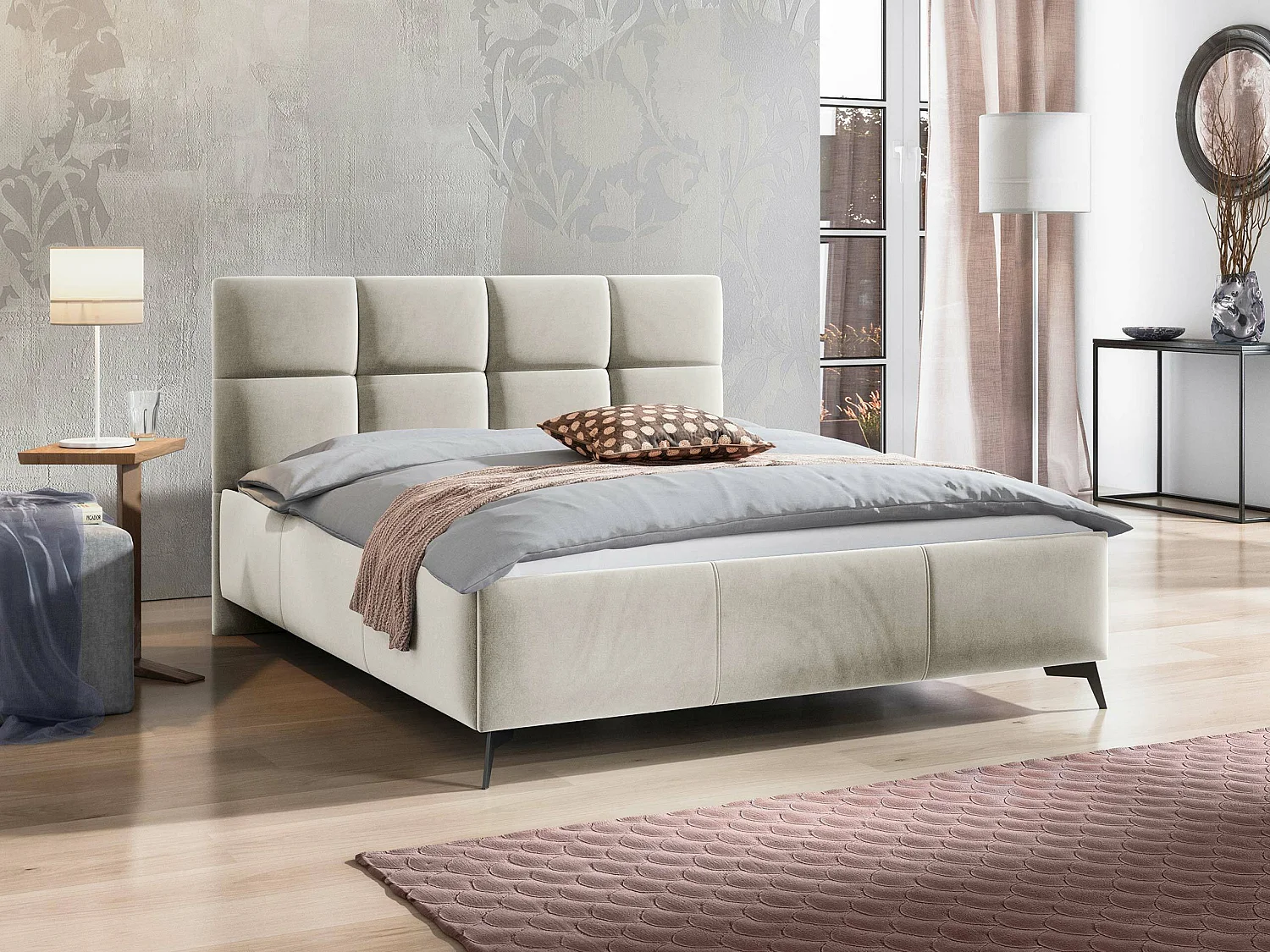 Cama ComfiDream 172, Doble, De color marrón claro, 180x200, Tapiz, Somieres, 189x216cm