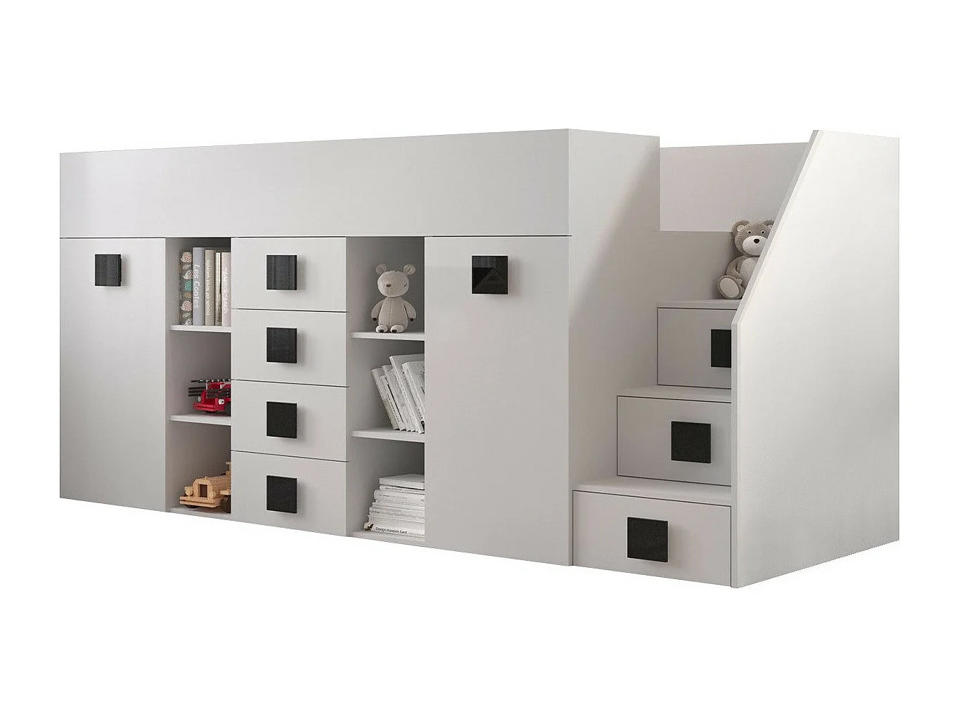 Cama alta Hartford 366, Individual, Branco, Estrados de cama