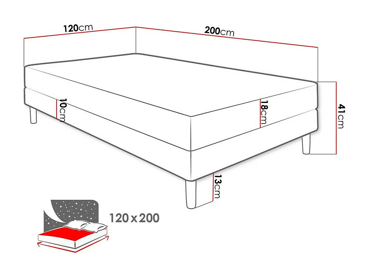 Lit Memphis 126, Unique, Gris, 120x200, Tissu, Disponible, 120x200x41cm
