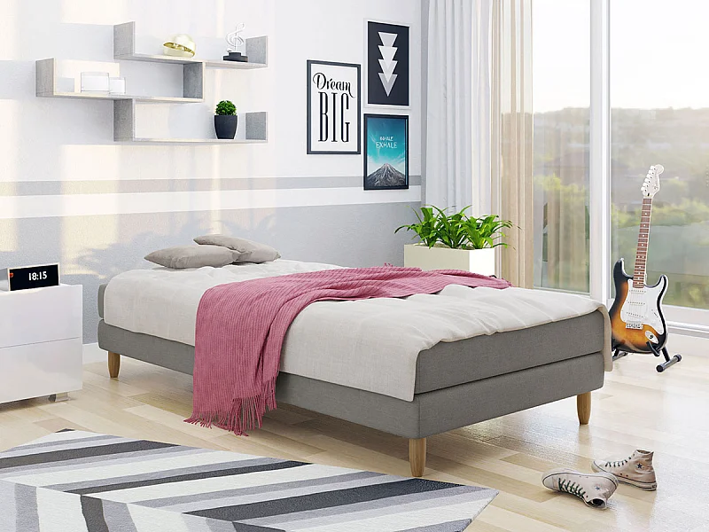 Cama Memphis 126, Individuales, Gris, 120x200, Tapiz, Somieres, 120x200x41cm