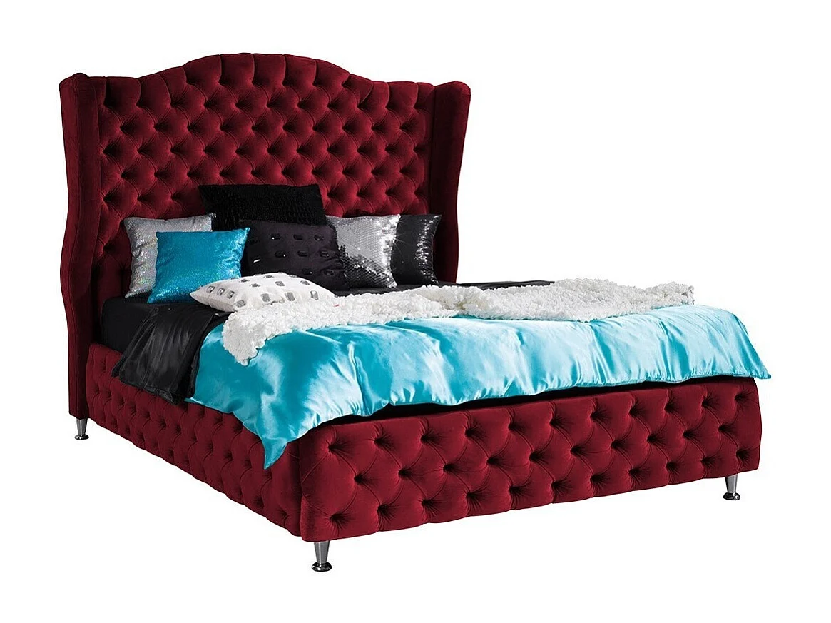 Lit Florence 102, Double, Rouge, 160x200, Tapisserie, 187x222x162cm