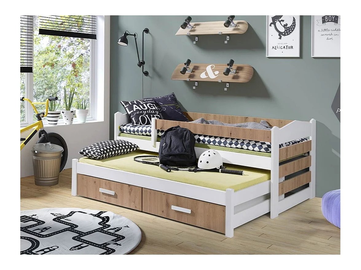 Lit Henderson 139, Simple avec un lit gigogne supplémentaire, Brun clair, 80x170|80x180,