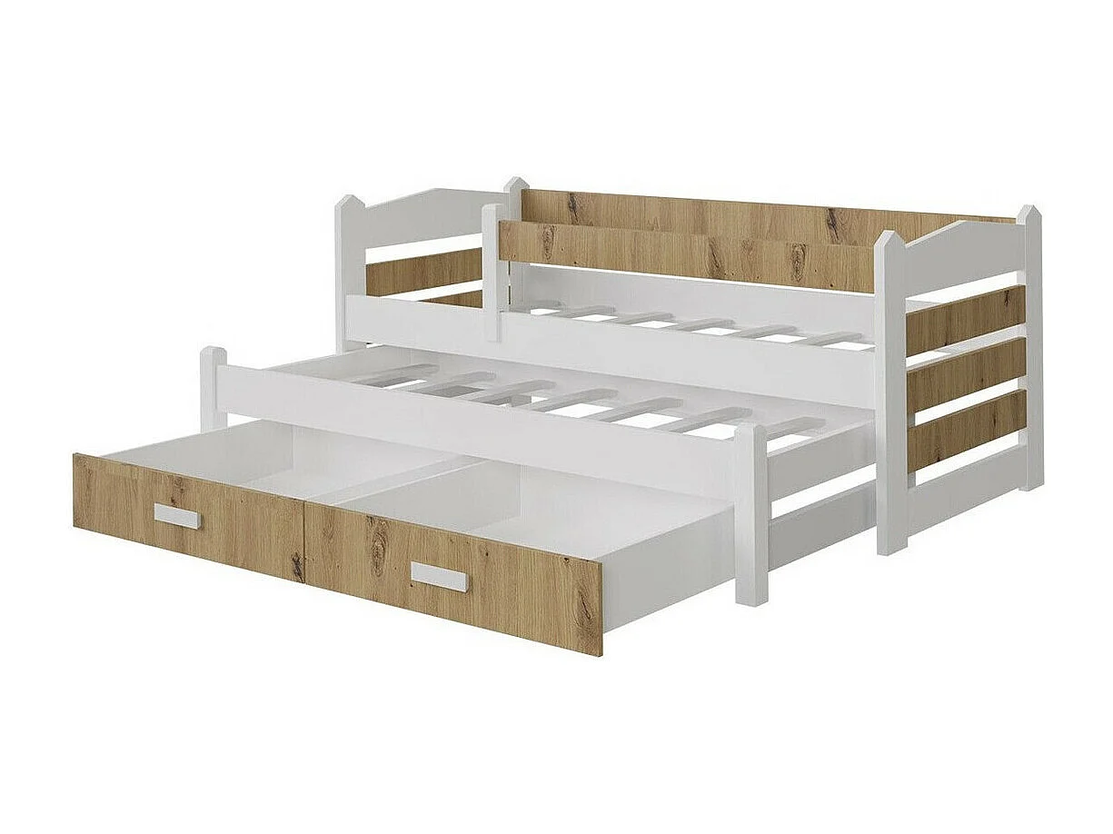 Cama Henderson 139, Individual con una cama supletoria-nido, De color marrón claro, 87cm