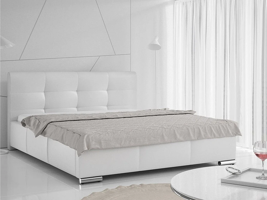 Lit Baltimore 108, Double, Blanc, 140x200, Faux cuir, Disponible, 158x222x100cm