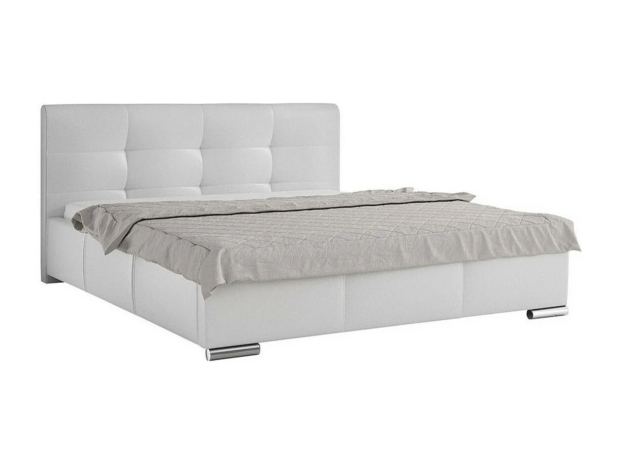 Lit Baltimore 108, Double, Blanc, 140x200, Faux cuir, Disponible, 158x222x100cm