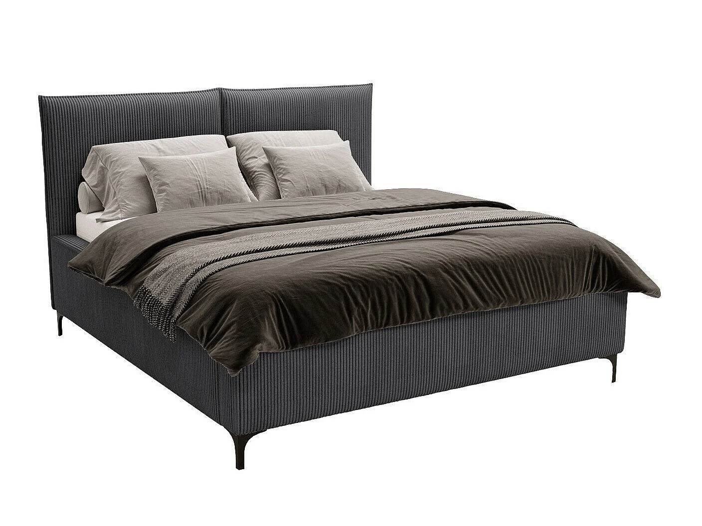 Lit Clovis 113, Double, Gris foncé, Tissu, Disponible, 22x21x11cm