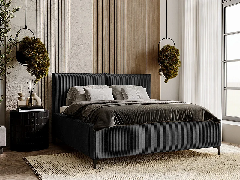 Lit Clovis 113, Double, Gris, 200x200, Tissu, Disponible, 220x214x108cm