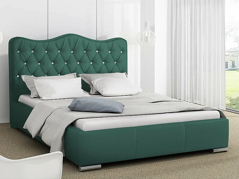 Cama Baltimore 141, Casal, Verde, Tecido, Estrados de cama, 16x22x10cm