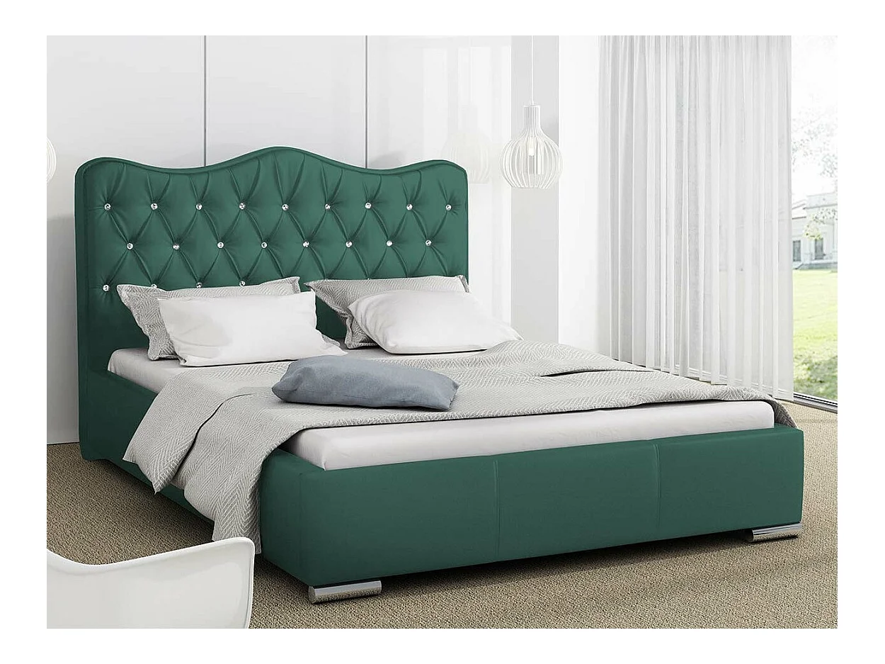 Cama Baltimore 141, Doble, Verde, Tapiz, Somieres, 160x218x100cm