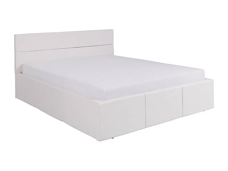 Cama Tivdalu 123, Casal, Branco, Eco couro, Estrados de cama