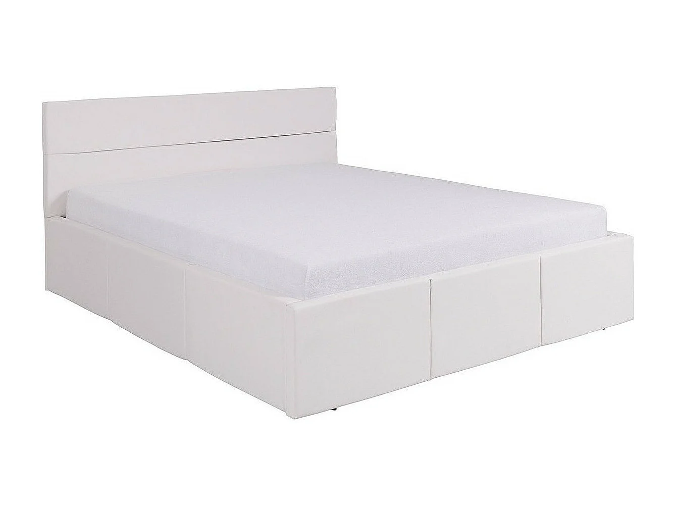 Cama Tivdalu 123, Casal, Branco, Eco couro, Estrados de cama