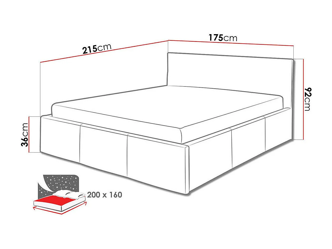 Cama Tivdalu 123, Casal, Branco, Eco couro, Estrados de cama