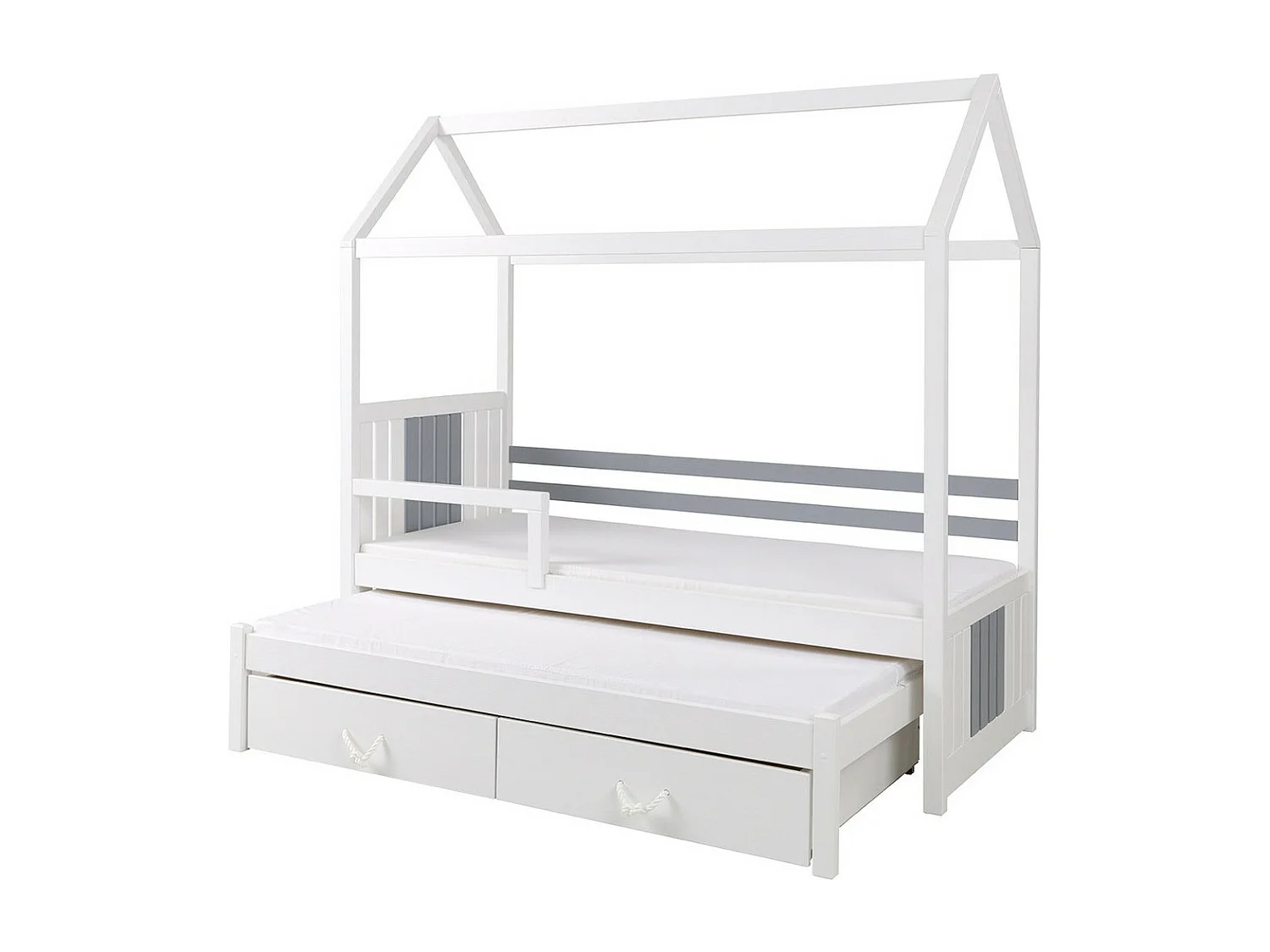 Lit Henderson 131, Simple avec un lit gigogne supplémentaire, Blanc, 90x190|90x200, Bois