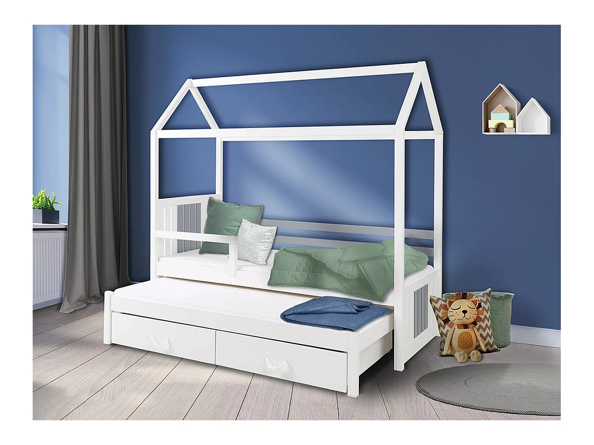 Cama Henderson 131, Individual con una cama supletoria-nido, Blanco, 90x190|90x200, 97cm