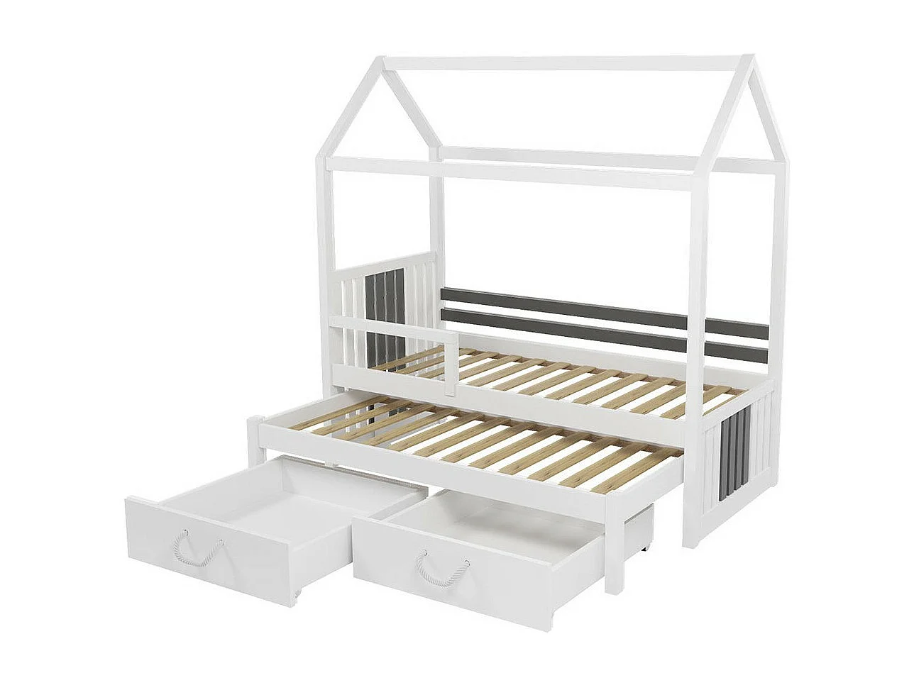 Cama Henderson 131, Individual con una cama supletoria-nido, Blanco, 90x190|90x200, 97cm