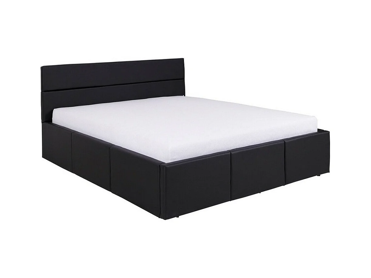 Lit Tivdalu 123, Double, Noir, 160x200, Faux cuir, Sommier à lattes, 175x215x92cm