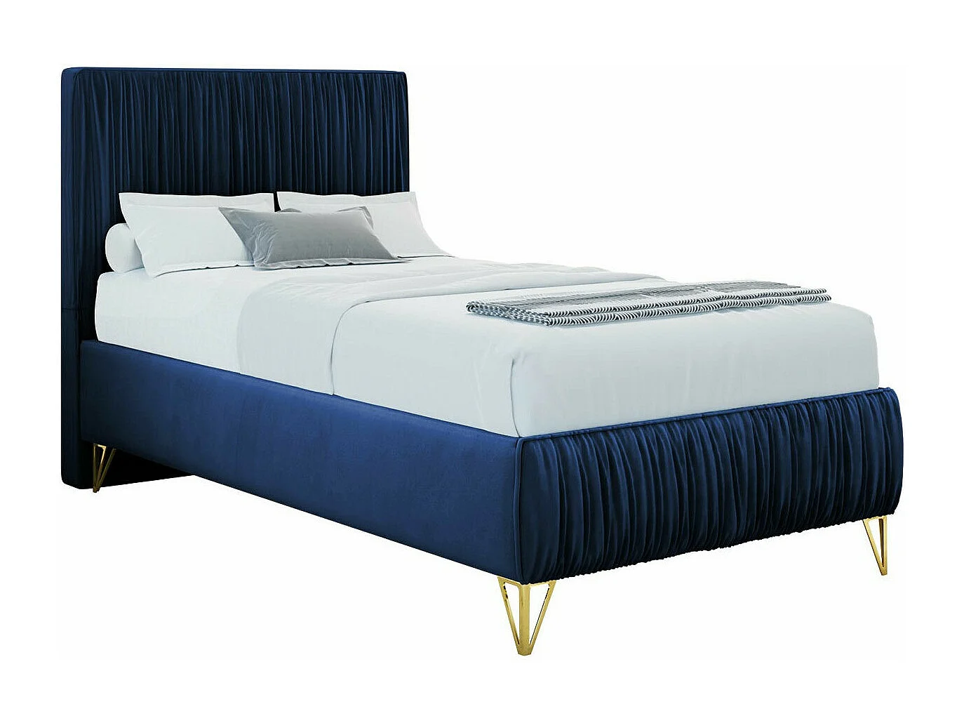 Cama Logan 112, Individuales, Azul, 90x200, Tapiz, Somieres, 90x209x120cm