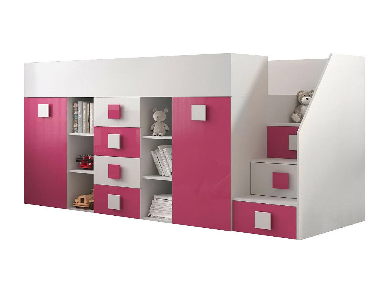 Lit haut Hartford 366, Unique, Rose, 90x200, Stratifié, Sommier à lattes, 94x249x124cm